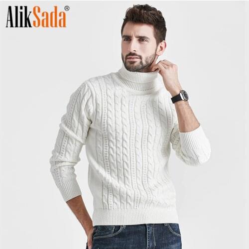 Aliksada Men Autumn New Casual Acrylic Warm Fleece Turtleneck Sweater Pullovers Men 2020 Winter Thick Pattern Sweaters Coat Men