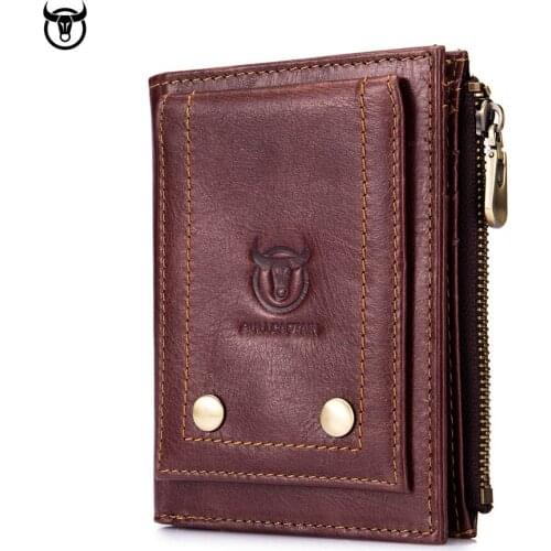 Genuine Leather Mens wallet With Zipper Coin Pocket cow leather Design male Purse Card Holder for man Luxury Wallet