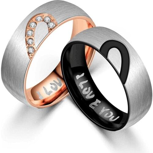 AsJerlya AsJerlya 2021 New Fashion Love Heart Couple Rings for Women Men Wedding Engagement CZ Ring Unique Fine jewelry