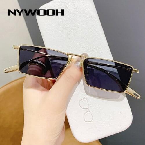 NYWOOH Metal Square Sunglasses 2021 Women Men Small Rectangle Sun Glasses Green Brown Vintage Eyewear UV400