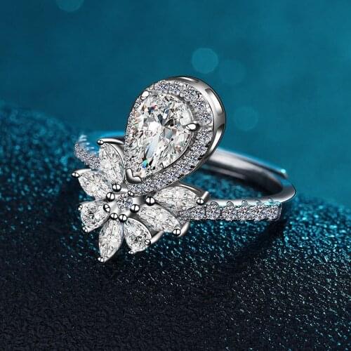 Inbeaut 925 Silver Excellent Cut 1 ct D Color Pass Diamond Test Moissanite Water Drop Wedding Ring for Teen Girls Fine Jewelry