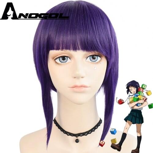 Anogol My Hero Academy Kyoka Jiro Anime Short Straight Bob Purple Synthetic Cosplay Wig For Role Play Halloween Party Costume