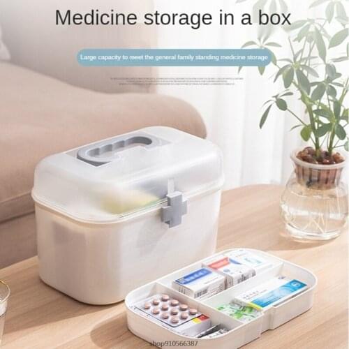 Family Medicine Plastic Storage Box Double Layer First Aid Bin with Handle Removable Tray Portable Emergency Organizer wholesale