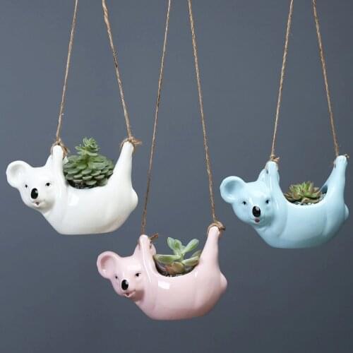 Succulent Hanging Flower pot Ceramic Cute Animal Plant Pot Creativity Koala Design Lovely Animals Planter Home Decoration Bonsai