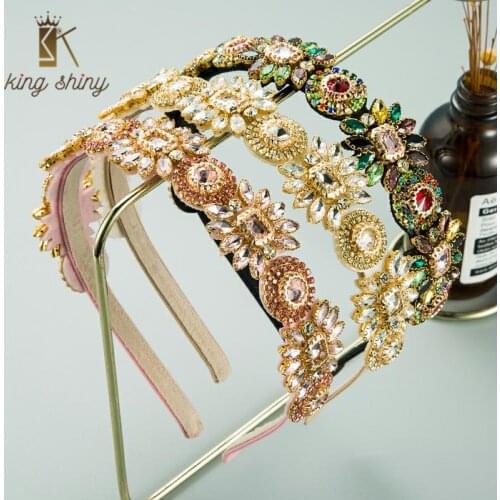 Exaggerated Spring Colorful Crystal Flower Headband Elegant Sparkly Rhinestone Padded Metal Belt Hairband Girls Party Headpieces