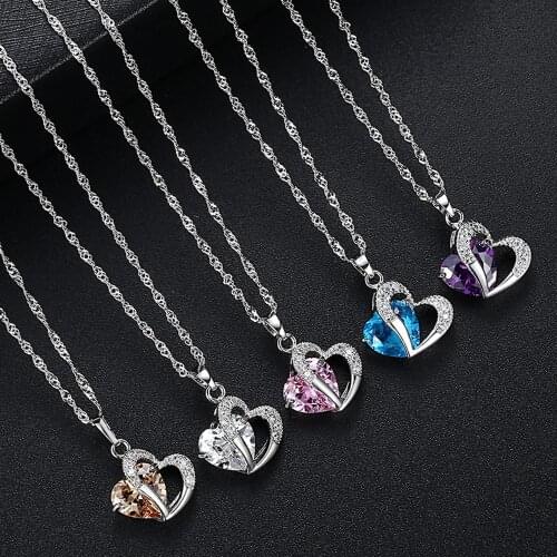 Luxury Ladies Necklace Hot Cakes 6 Colors Top Class Lady Fashion Heart Pendant Necklace Crystal Jewelry New Girls Women Jewelry