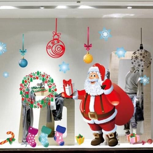 Christmas Decals Santa Claus Wall Stickers Decorations For Showcase Living Room Removable Wall Sticker Decoration Wallpaper