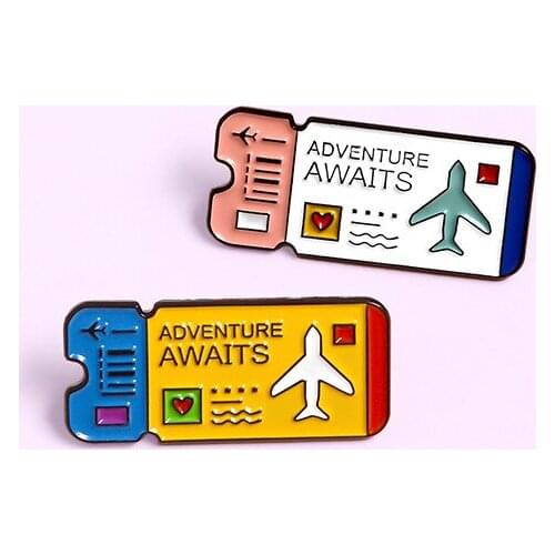 Cute Cartoon Air Ticket Brooch Badges Backpack Shirt Enamel Pin Broches for Men Women Badge Pins Brooches Jewelry Accessories