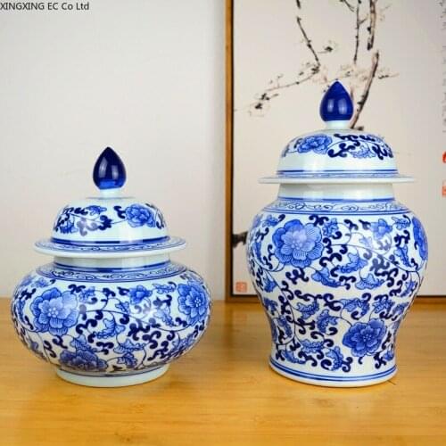 Blue and White Porcelain Vase Dried Flowers Flower Arrangement Accessories Chinese Style Living Room Home Decoration Ornaments