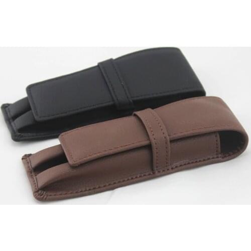 Special Style Pen Or Roll Ball black Leather Men / Women BAG TWO PENS Gift PEN Bag Business Office pencil