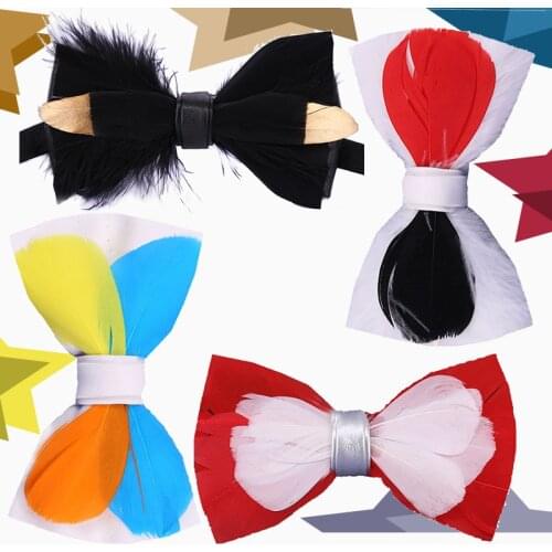 2pcs Unique Original Colorful Feather Bow Tie Natural Hand Made Bowtie For Men Business Party Wedding