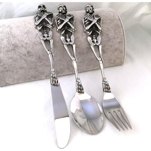 316L Stainless Steel Skull Fork/Spoon/Knife Tableware Cutlery Spoon Fork Sets Dining Forks Bento Accessories Kitchen Goods Garfo