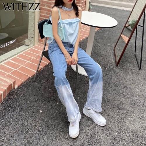 WITHZZ Spring Summer Womans Straight Pants Gradient Light Color Thin Denim Female Jeans