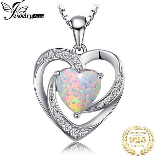 JewelryPalace Heart Created Opal Pendant Necklace 925 Sterling Silver Gemstones Choker Statement Necklace Women No Chain