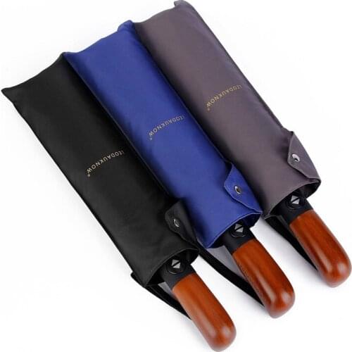 Simple Business Automatic Umbrella Windproof Strong Wooden Handle Rain Umbrella Women Men Paraguas 115cm Auto Double Umbrellas