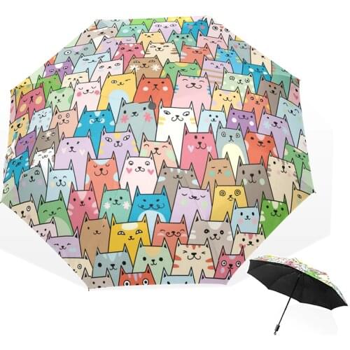 Women Rain/Sunny Umbrella Lovely Cartoon Kitten Cat Three Folding Girl Durable Portable Umbrellas Non-Automatic Rainy Gear