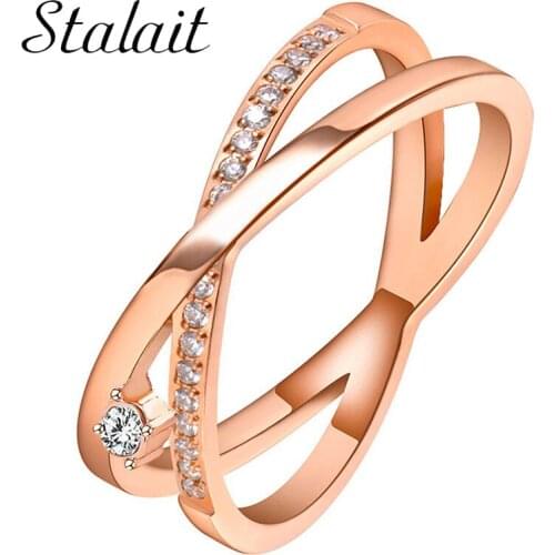 2020 Simple Index Finger Cross Rings Female Rhinestones Rose Gold Ring Luxuri Design Ring For Woman New Micro Pave Jewelry