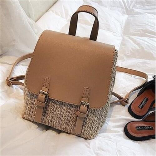 2021 High Capacity Rucksack Straw Backpack for Women Teenager Girls Shoulder Bag Casual Female Travel Daypack