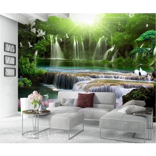 3d wallpaper custom mural photo Chinese style mountain forest waterfall lake scenery 3d wall murals wall paper for walls 3 d