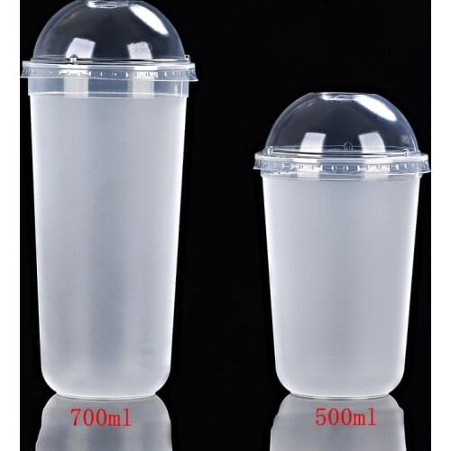 50pcs 90 caliber thickening frosted transparent injection cup disposable fruit juice cup U shaped cute plastic cups with lid