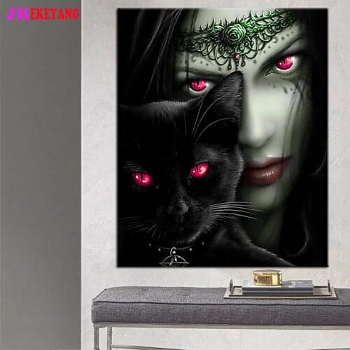 5D DIY square/round Diamond painting Vampire woman with black cat Cross Stitch Diamond Embroidery Pattern Rhinestone J3138