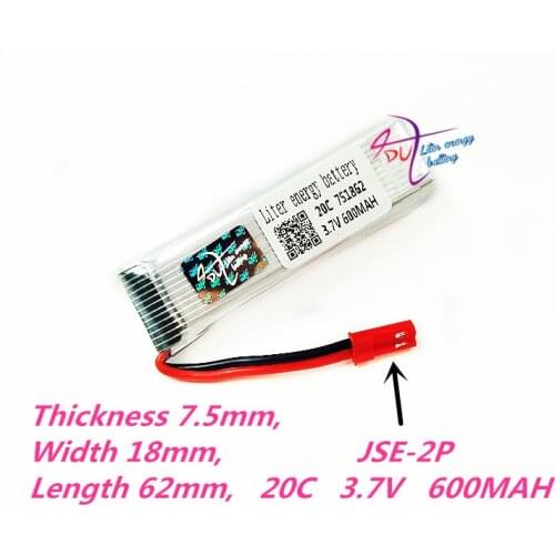JSE-2P 751862 3.7V 600mAh Lipo Battery For Syma S032G WLtoys V959 V929 Udi U818A quadrocopter Li-poLipo battery