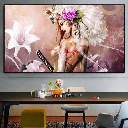 Diy diamond embroidery Japanese woman tattoo samurai diamond painting full square mosaic 5d picture rhinestone decor salon large