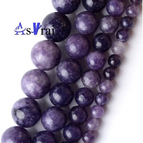 Natural Stone Beads 4 6 8 10 12 mm Purple Mica Lepidolite Round Loose Beads For Jewelry Making DIY Bracelet Necklace Charm 15"