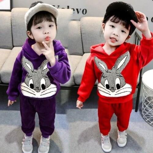 Spring Autumn Winter Baby Clothes For Girls Cute Cartoon Bunny Long Sleeve Top+Pants 2-Piece Set Sweater Suit Childrens Clothing