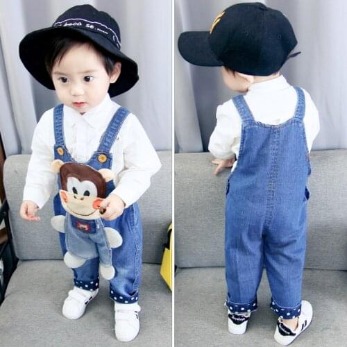DIIMUU Spring Fashion Kids Clothing Boys Girls Denim Overalls Cartoon Print Casusal Suspender Pants 1-3T Children Clothes