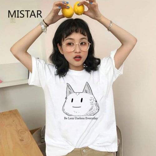 Kawaii Cat Printed Women Cute Cartoon T Shirts Short Sleeve 90s Graphic White Women T-shirt Casual New Summer Top Tees Female