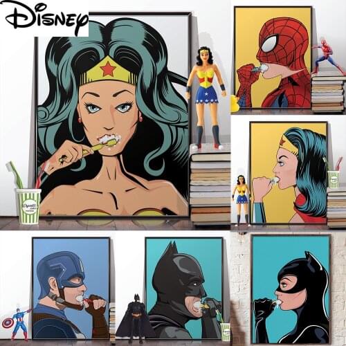 Diamond Painting Washroom Decor Marvel Superhero Cleaning Teeth Poster Fun Toilet Humour Spiderman Bathroom Home Decor Picture