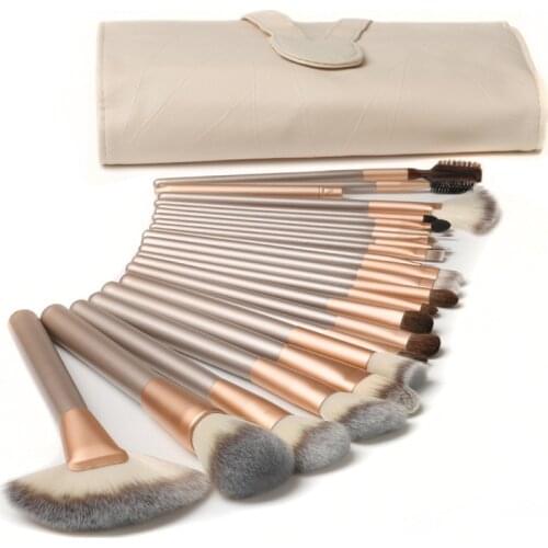 24pcs Makeup Brushes Beige Handle Concealer Foundation Fan Brush for Eyeshadow Eyebrow Lip Powder Blending Brushes Tools