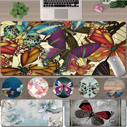 Mousepad Large 800x300 600x300 PU Leather Butterfly Pattern Series Gamer Accessories Computer Mousepad Keyboard Mat