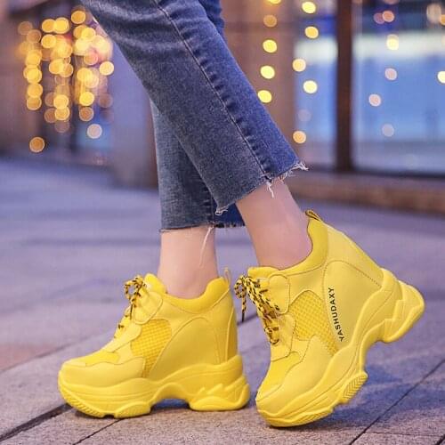 New Autumn Breathable Women Casual Shoes Fashion High Heels Women Wedges Heels Sneakers 11 CM Thick Sole Trainers Platform Shoes