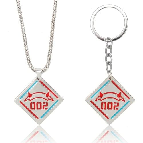 DARLING in the FRANXX Keychains HIRO Zero Two Code 002 Red Devil Horn Metal Key Chains Pendant Anime Accessories Cartoon Keyring