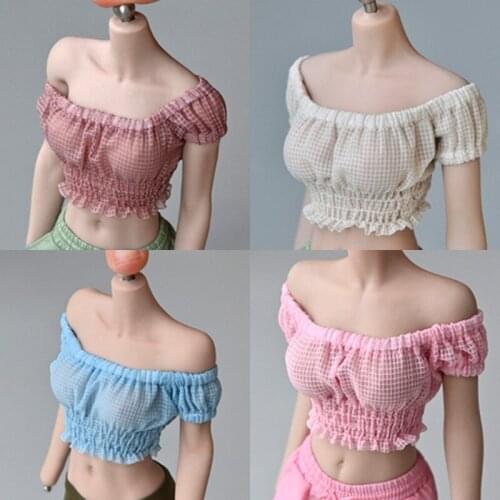 1/6 soldier model accessories clothes 12 inch female body off shoulder short sleeve exposed navel pleated top