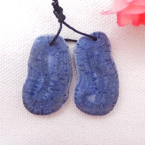 Natural nugget blue coral drilled earring beads,stones for earring making 53x18x4mm,8.1g