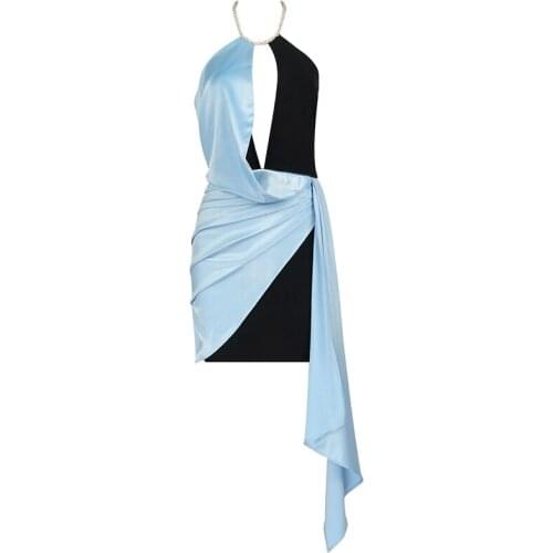 New Summer Women Halter Bandage Dress Sleeveless Patchwork Sexy Hollow Out Party Diamonds Club Mini Dresses 2021