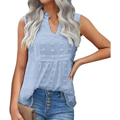 New Stylish Women Sleeveless Chiffon Dot Print V Neck Bohemian T-shirt Vest Streetwear for Daily Life Streetwear Tops