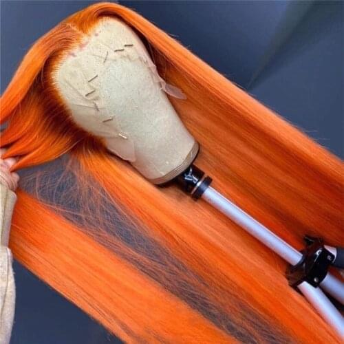 Orange Wig Colored Human Hair Wigs Bone Straight Transparent Lace Part Wigs Ginger Orange Remy Wigs For Women Human Hair