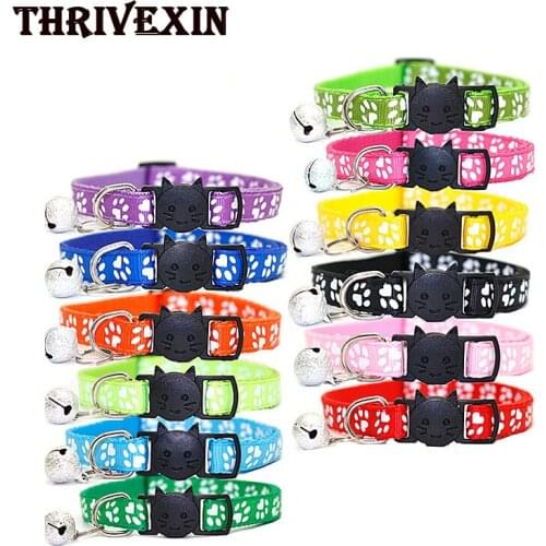 5Pcs/lot Footprint Cat Collar Breakaway with Bell Patch Safety Buckle Adjustable 19-32cm Bell for Cat Small Dog Chihuahua