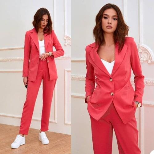 Fashion Blazer Suits Women Notched Lapel Pocket Jacket Streetwear Office Lady Photoshoot Casual Daily Coat 2 Pieces Set