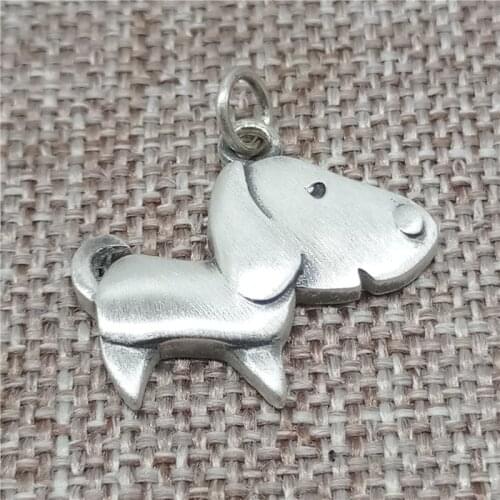 925 Sterling Silver Dog Charm Pendant with Brush Finish for Pet Doggie Necklace