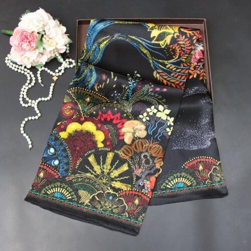 Black Scarf Women 100% Satin Silk Hand Rolled Edges Headband Hairband Large Shawl Wrap 110*110cm