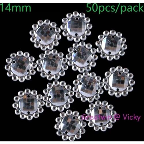 Sewing On Acrylic Flower Sew-On Rhinestones Beads DIY Garment Jewelry Sun Flower Stones Accessories 14mm 50pcs/pack 2 Holes