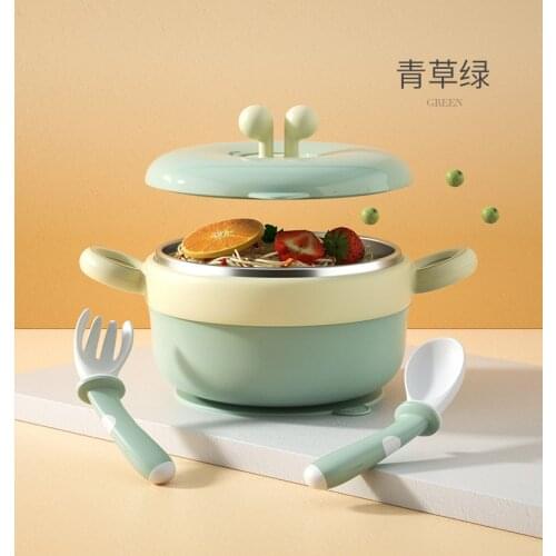 316 stainless steel suction cup removable baby cutlery feeding bowl spoon fork baby heat insulation and fall protection