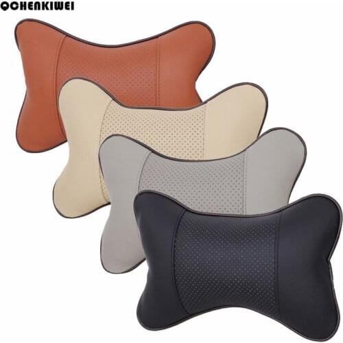 QCHENKIWEI Fashion 1Pcs Car Neck Pillow Headrest Pillow Seat Cushion PU Leather Soft Perforating Design Danny Hole-digging Soft
