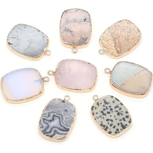 Natural Picture Stone Opal Pendants Charms Square Shape Stone Pendants DIY for Necklace or Jewelry Making Size 22x32mm