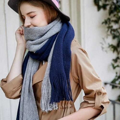 2019 New Cashmere-like Couple Scarf In Autumn and Winter, Pure Color Vertical Strip Stitching Color Warm Pulled Wool Scarf Shawl